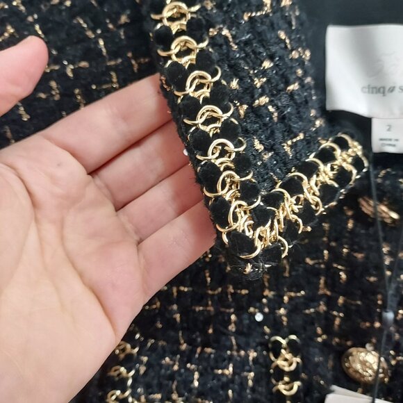 Cinq a Sept Sasha Black Gold Tweed Blazer Mini Dress - Picture 5 of 11